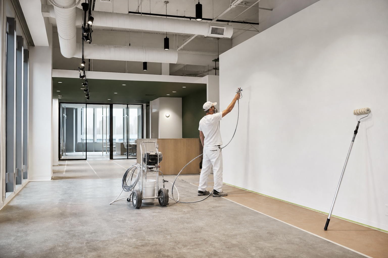 Commercial painter working in a bright modern office